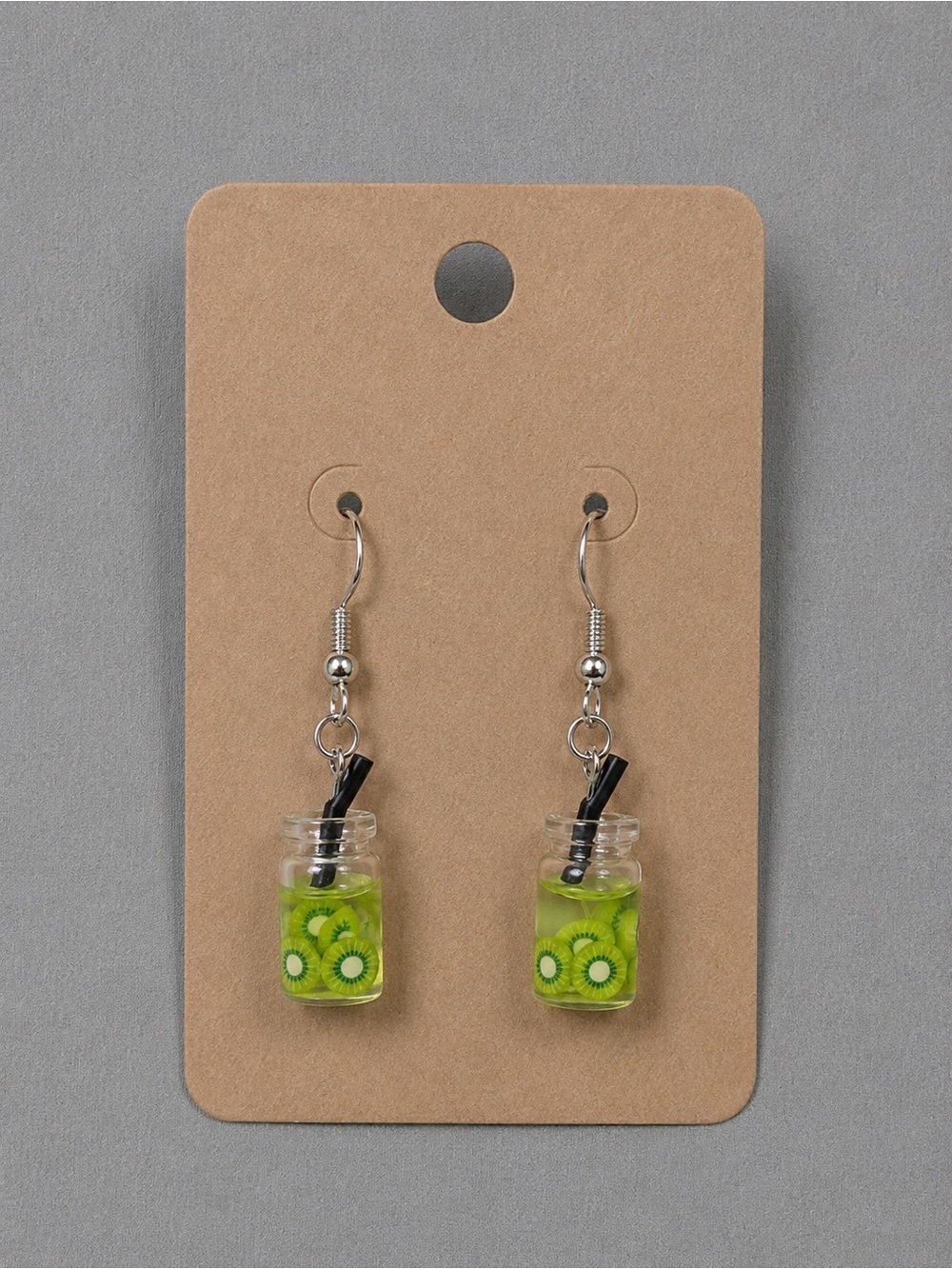 Cute Kiwi Drink Dangle Earrings - Lime Green